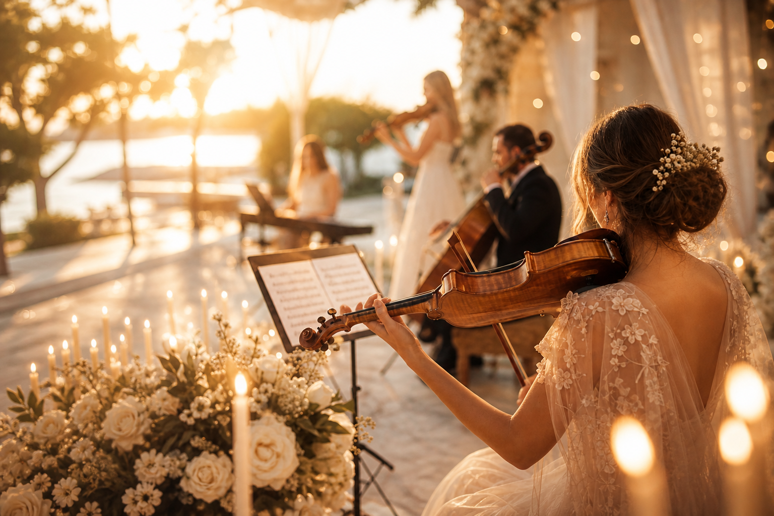 String ensemble performing at an elegant wedding venue